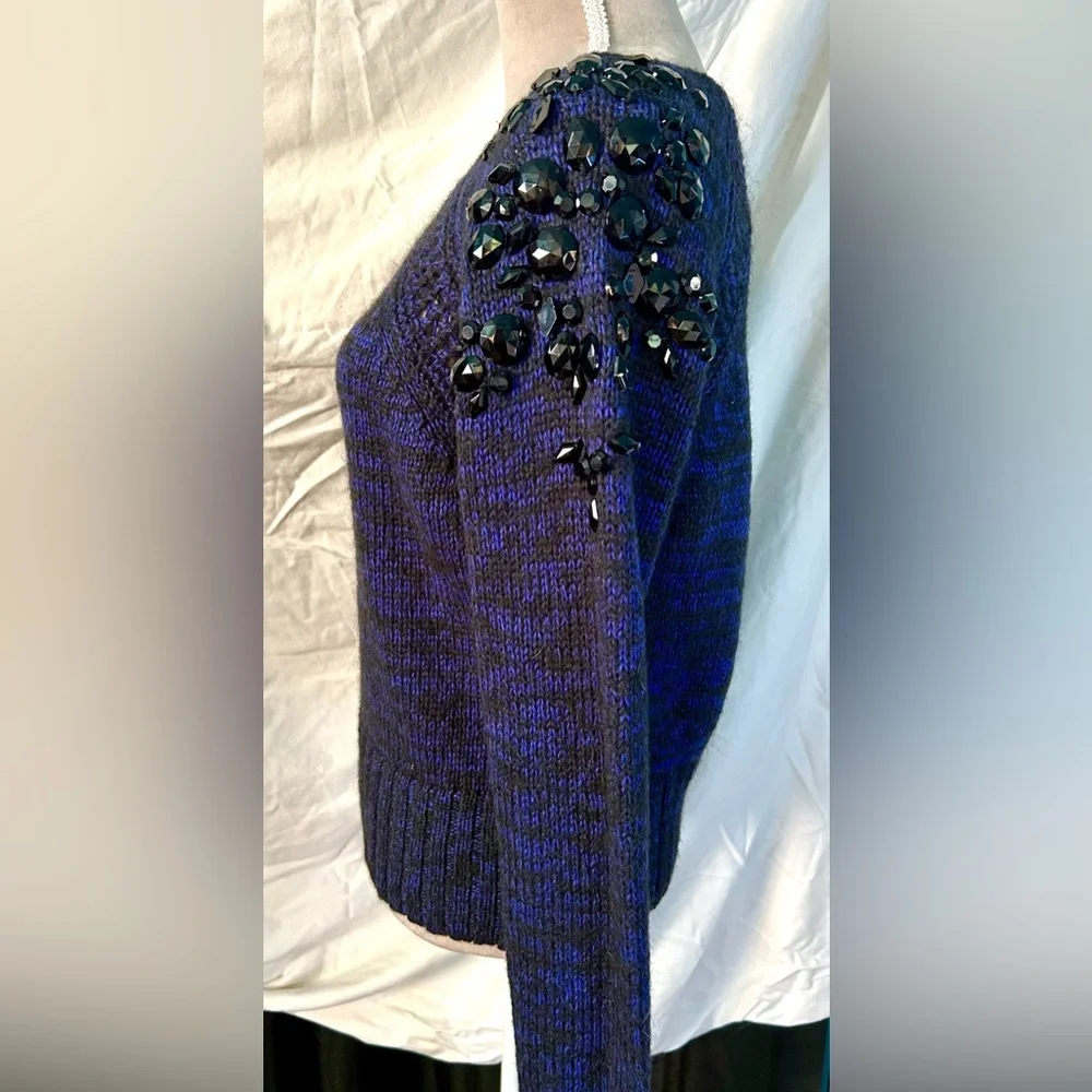 Victoria’s Secret Blue, Black Beaded Boatneck Sweater, Size S - Picture 5 of 10